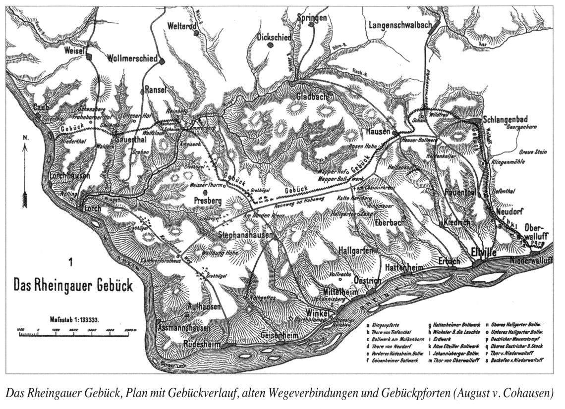 Karte Das Rheingauer Gebück von August von Cohausen.
